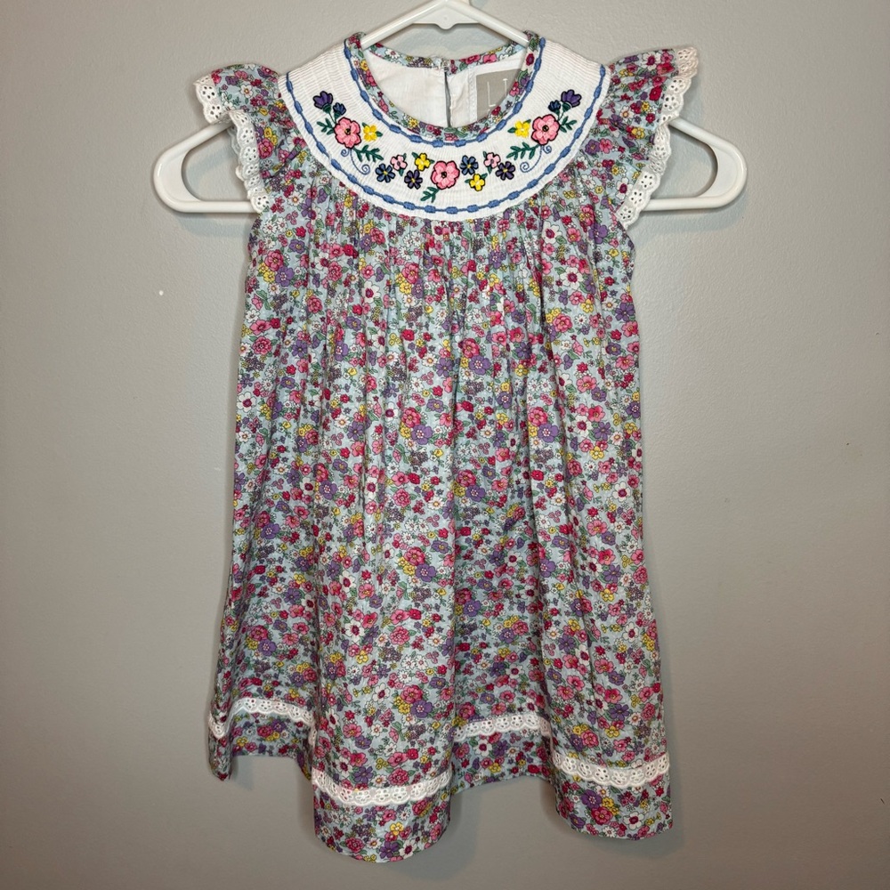 Floral Lil Cactus Embroidered Easter Pink Blue Dress Toddler 3T